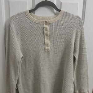 THE GREAT. Cream Waffle Knit Henley Top